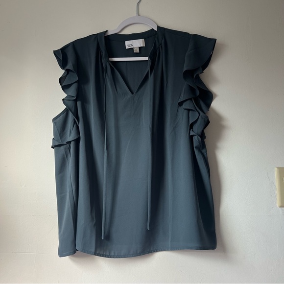 Nordstrom Rack Blue-Grey Ruffle Sleeve Blouse Size Large - Picture 1 of 6